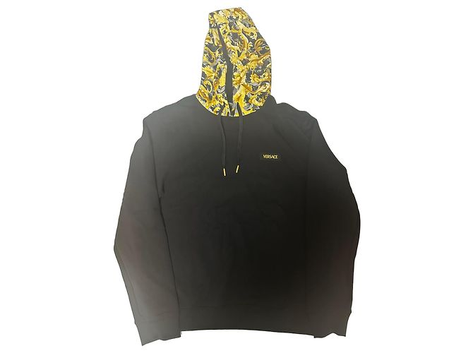 Sudadera con Capucha Versace Negra Barocco con Logo Amarillo Negro