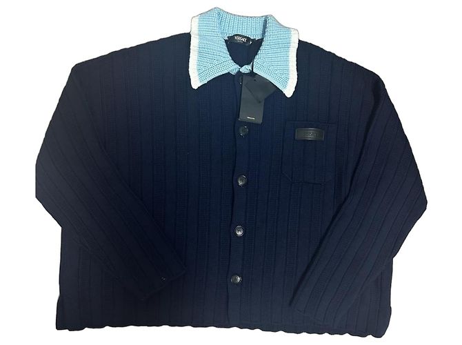 Blauer Strickcardigan von Versace Weiß Marineblau