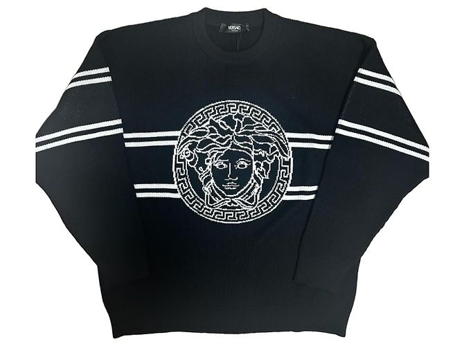 Schwarzer Strickpullover von Versace Weiß 