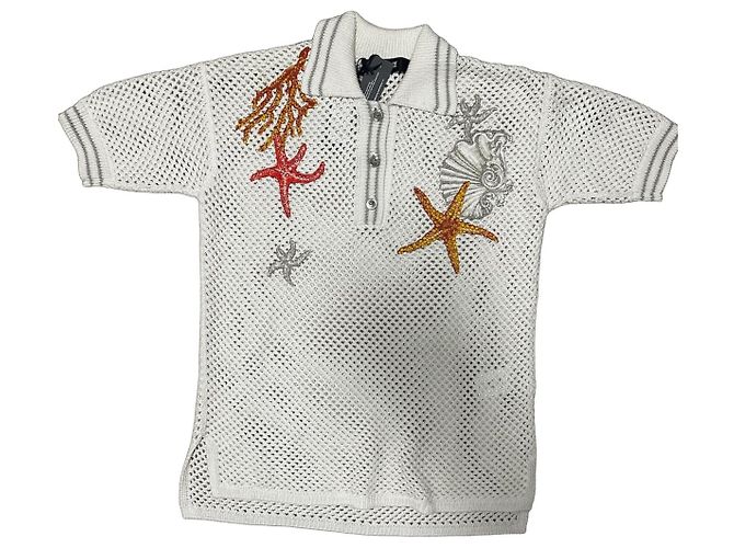 Polo de Crochê Tricot Versace Branco Multicor