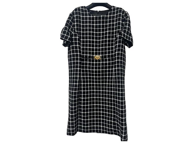 Versace Black Check Dress White