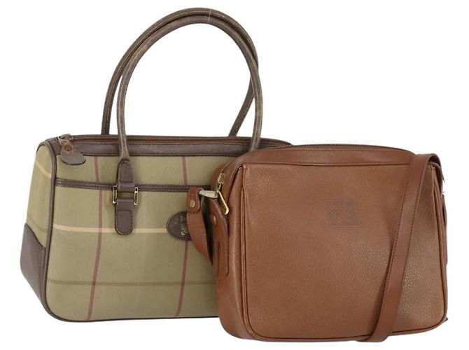 Autre Marque Borsa Burberrys Nova Check in tela e pelle 2 pezzi beige marrone Auth mr1572