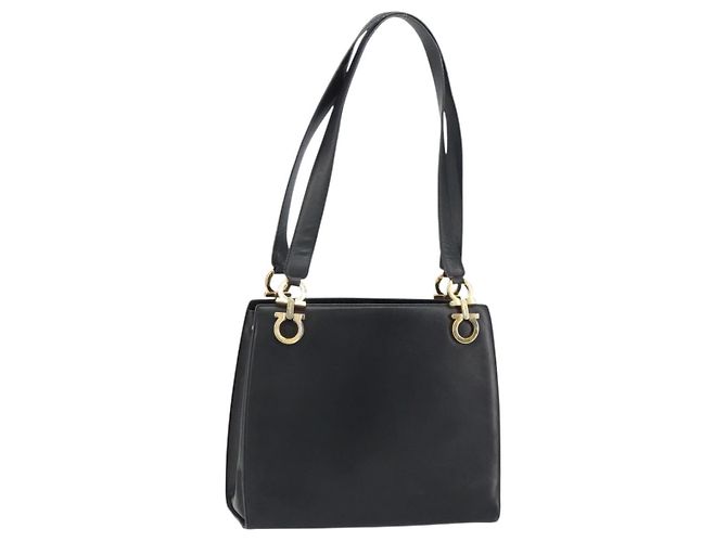 Borsa a Spalla Gancini in Pelle Nera e Oro Salvatore Ferragamo Auth 160687 Nero D'oro