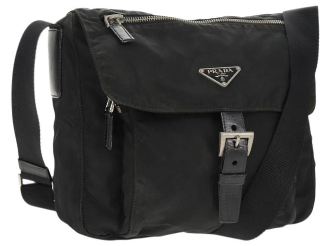 Bolso de Hombro PRADA Nylon Plata Negro Auth 158486
