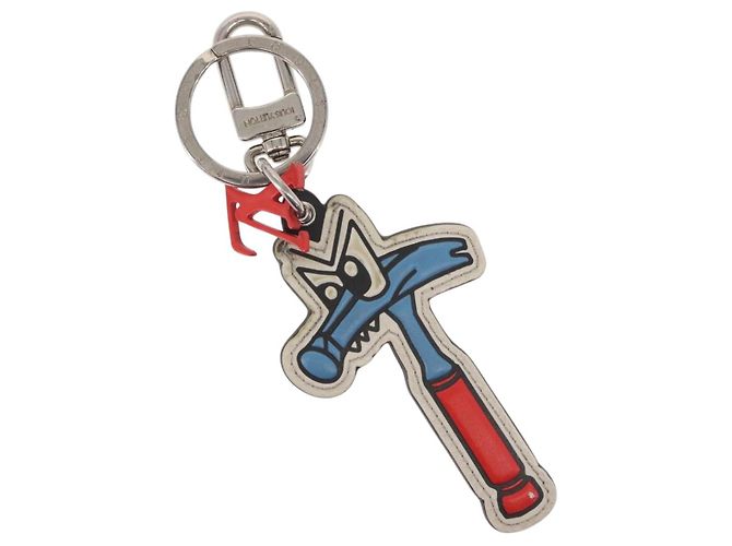 LOUIS VUITTON Monogram Comics Porte Cles Hammer Blue Silver MP3107 Auth 157940 Silvery