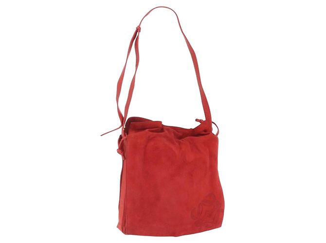 Borsa a Spalla LOEWE Camoscio Rosso Oro Auth 160681 D'oro