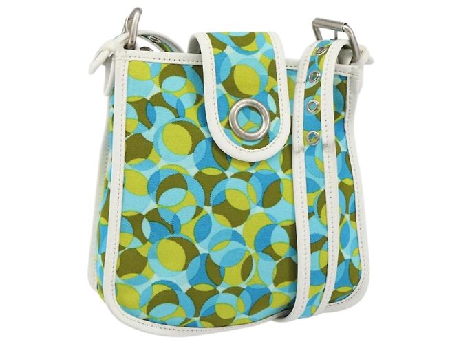 Céline Bolsa de Ombro CELINE Circle em Lona e Couro Azul Verde Claro Auth 157872