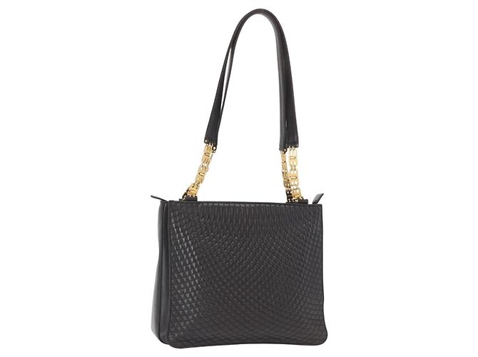 BALLY Bolsa de Ombro de Couro Preta e Dourada Auth BA9031 Preto Dourado