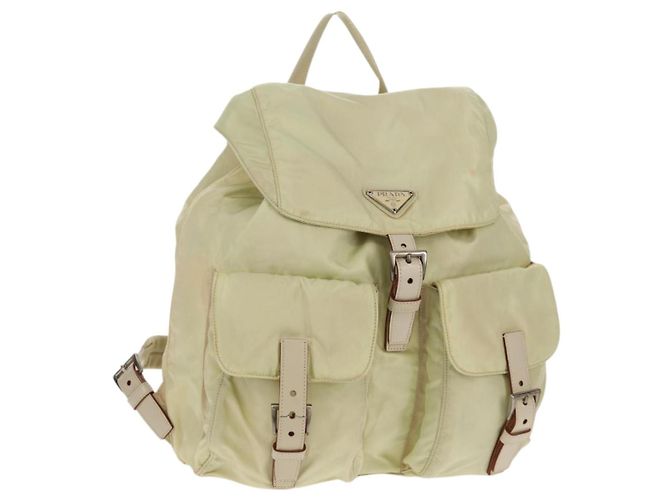 PRADA Backpack Nylon Beige Silver Auth 157776 Silvery
