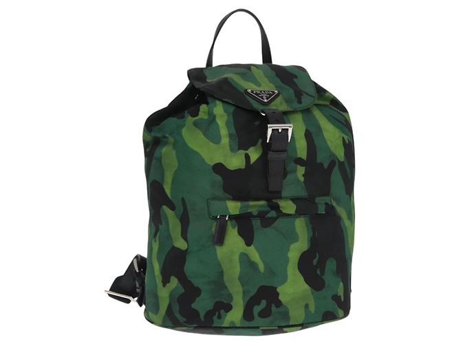 PRADA Backpack Nylon Green Silver Auth 158946V Silvery