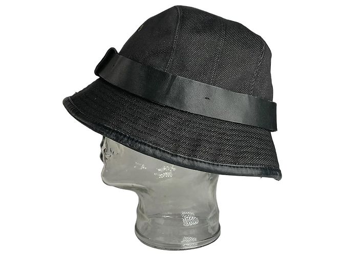 Vintage Gucci Polyester & Leather Bucket Hat Black