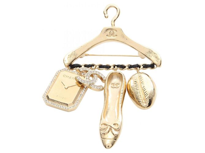 Chanel Coco Mark Hanger Motiv Brosche Schwarz Golden