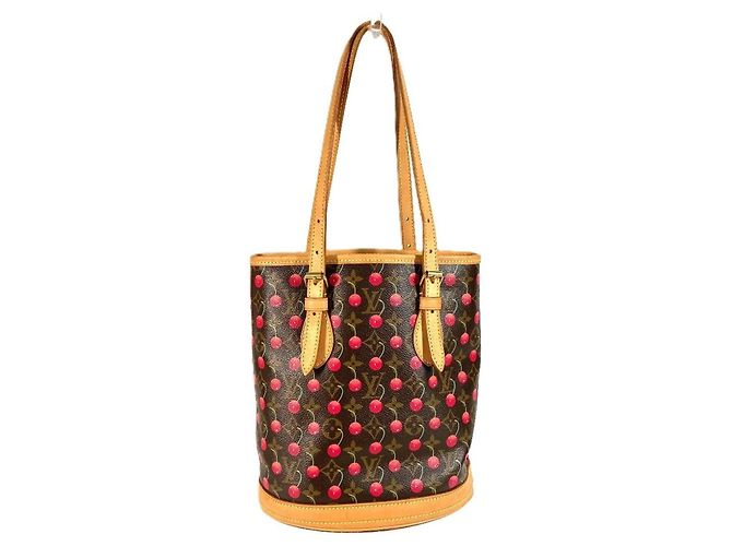 Bucket Borsa a Spalla Monogram Ciliegia Louis Vuitton Marrone Rosso Monogramma