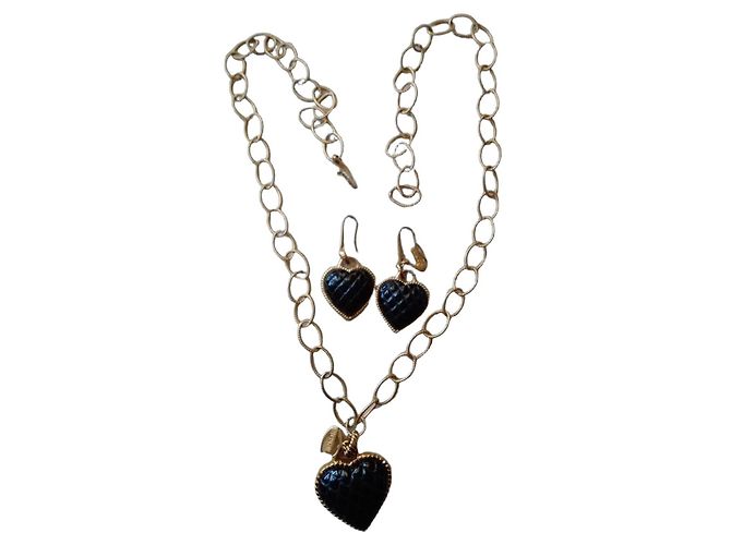 Collana Lunga Just Cavalli in Acciaio con Cuori in Onice Nero D'oro
