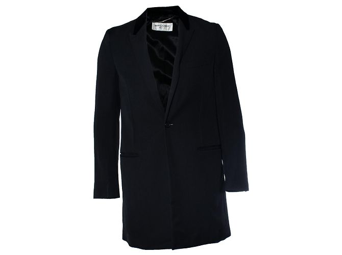 Saint Laurent, blazer largo con reverso de terciopelo 2017 Negro