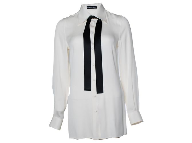 Dolce & Gabbana, camicia bianca con fiocco nero Bianco
