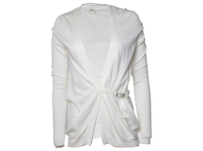 Hermès, cárdigan blanco con cinturón de hebilla
