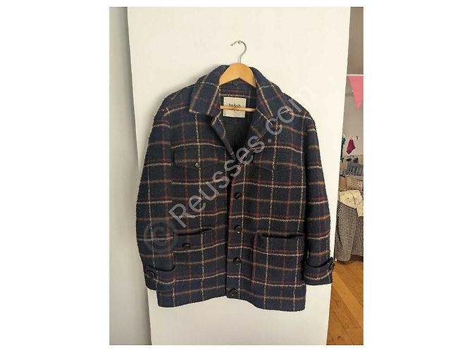 Navy blue checkered caban coat Ba&Sh size 1