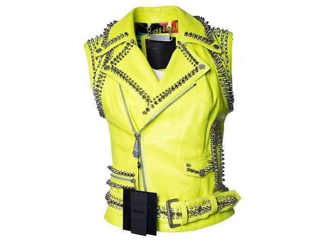 Colete de couro amarelo neon com tachas de Philipp Plein