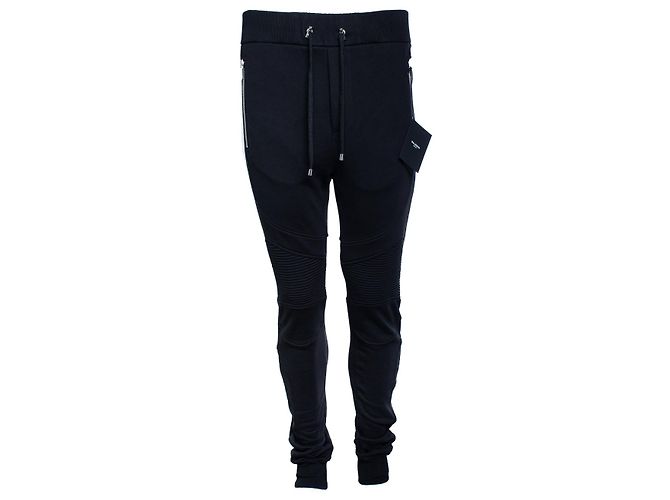 Balmain, schwarze Ripp-Jogginghosen mit geprägtem b