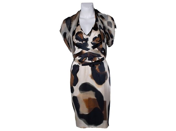 Vestido de seda estampada Versace com bolero Marrom Preto