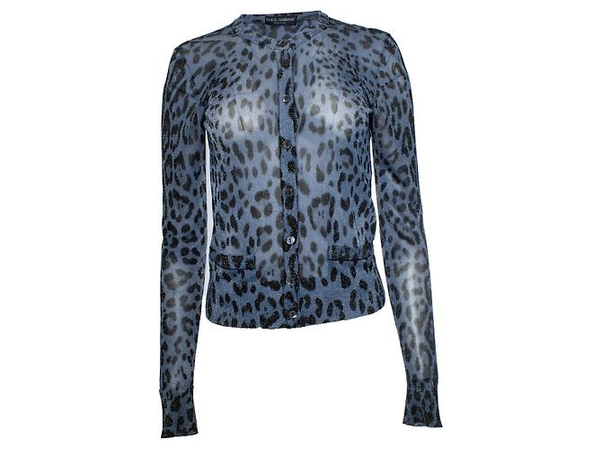 Leoparden-Lurex-Cardigan in Blau von Dolce & Gabbana