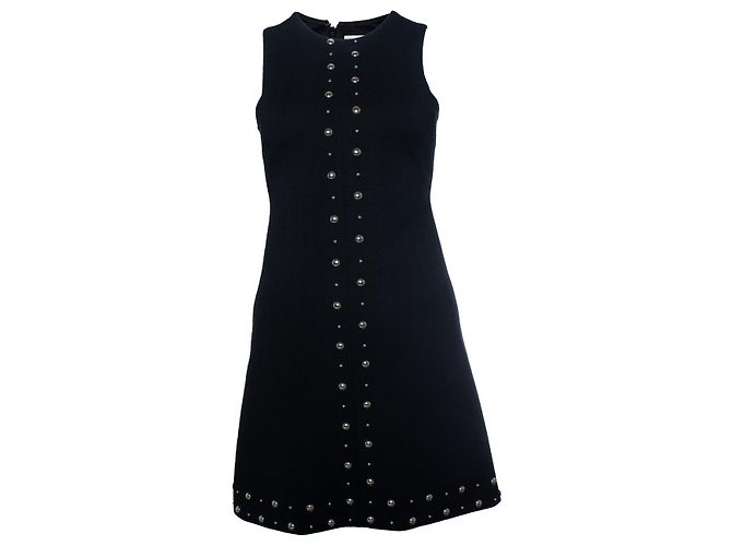 Vestido mini sem mangas com studs Saint Laurent Preto Prata