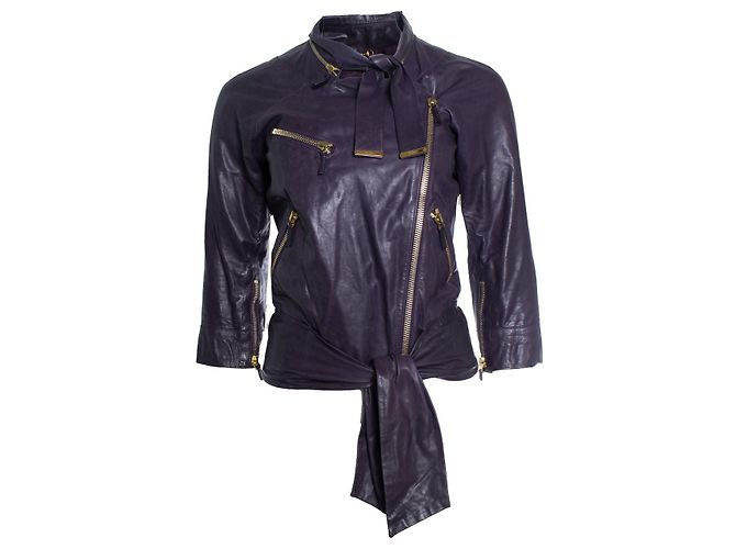 Lila Leder-Bikerjacke von Gucci