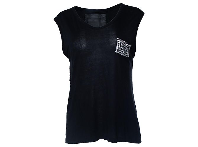 Philipp Plein, top senza maniche con tasca in strass Nero