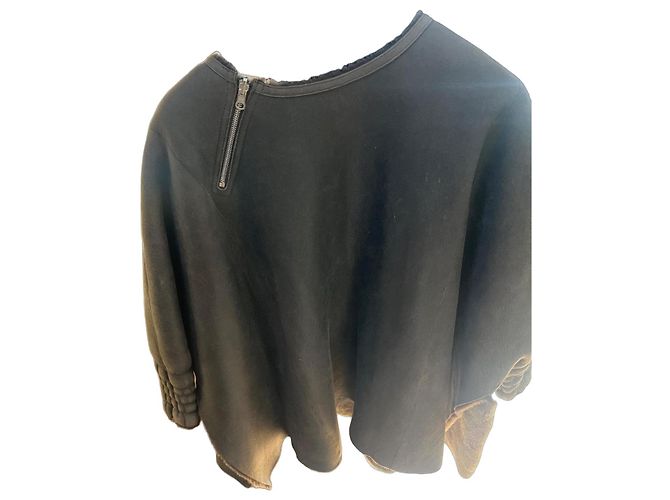 Ventcouvert Poncho Jacke Braun Lammfell