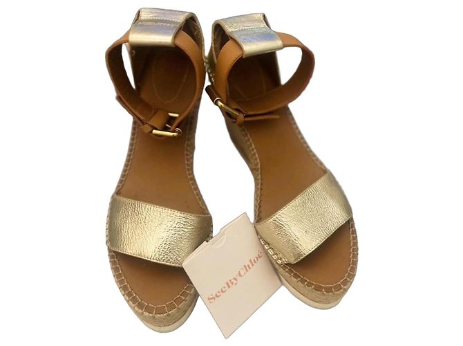 See by Chloé Leather Sandals Gold Golden