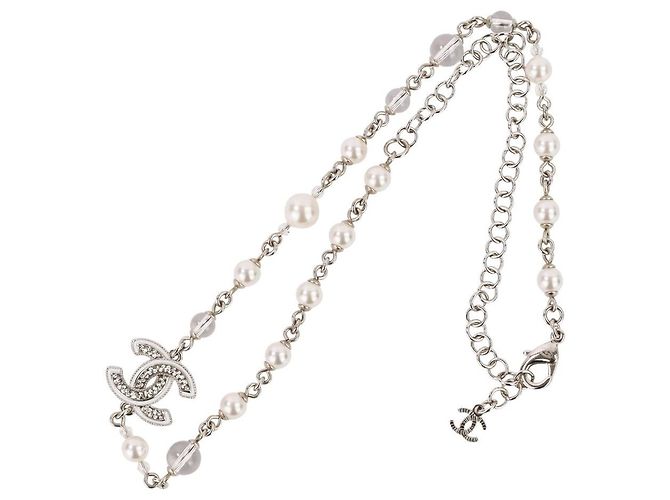 Chanel Coco Mark Perlenkette Silber Metallisch