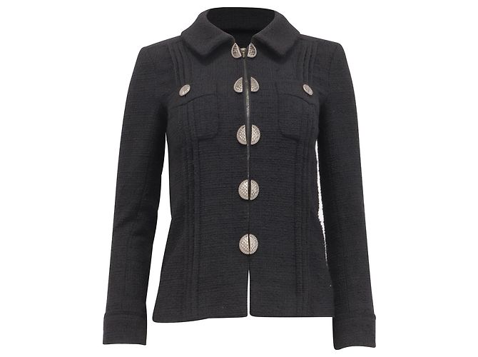 Timeless Chanel Zip Medallion Jacket in Black Wool