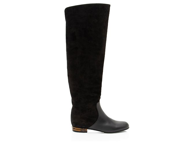 Botas altas de cuero de ante con tacón de bambú Gucci Negro