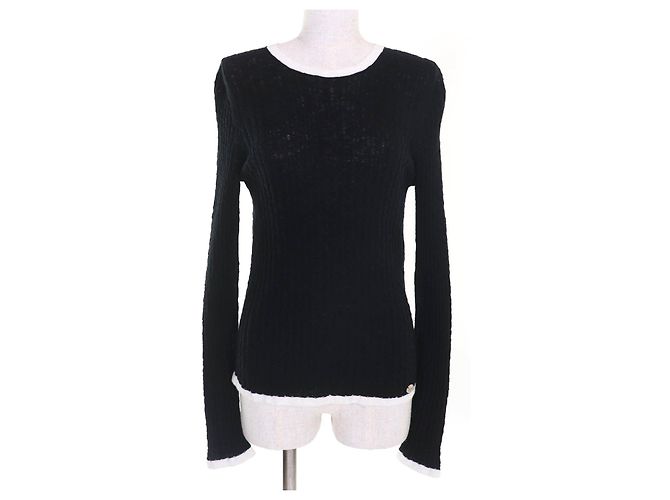 Timeless Top de algodón de punto Chanel Negro Blanco