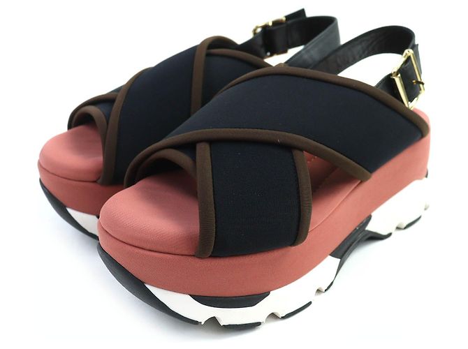 Marni Leather Cross Strap Platform Sandals Black Pink