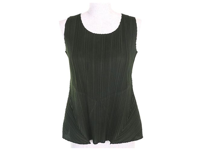 Issey Miyake PLEATS PLEASE Polyester T-Shirt Grün Khaki