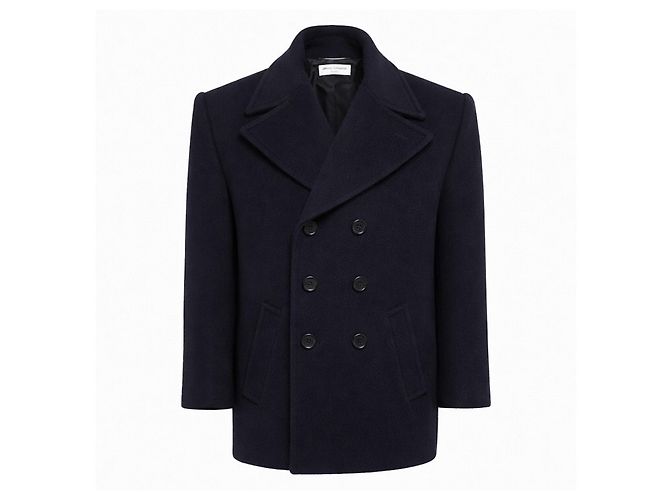 Peacoat Saint Laurent Blu Navy Lana Herringbone
