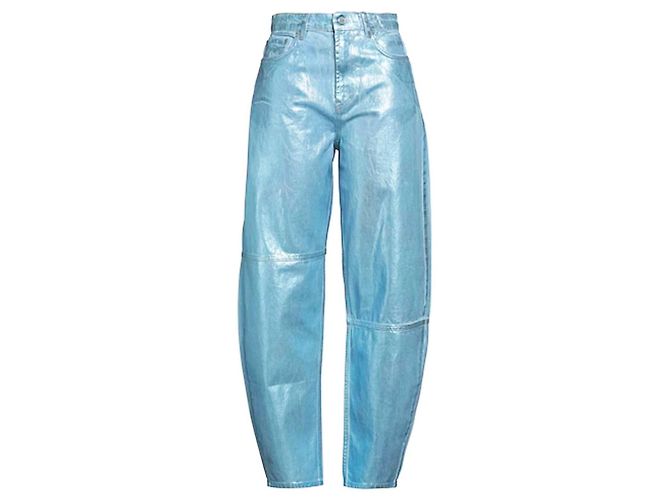 Ganni Stary Jeans Metallic Blau Baumwolle Silber Hellblau