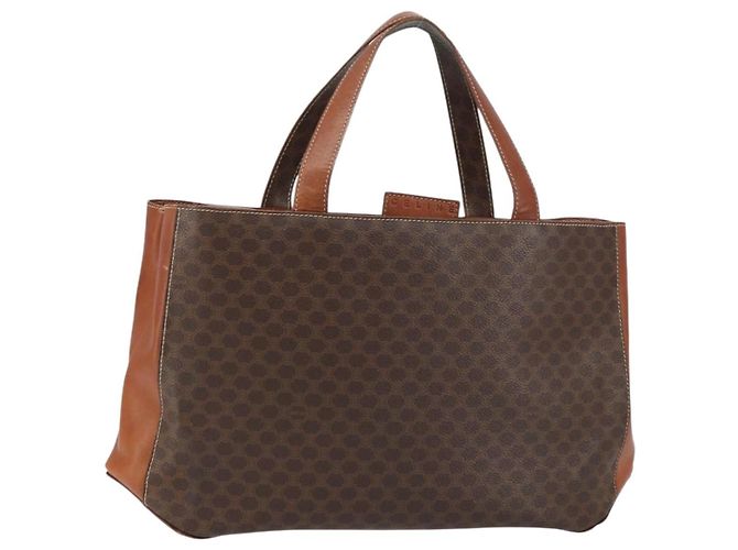 Céline Bolsa de mão em lona Macadam CELINE em couro PVC marrom e dourado Auth 160884