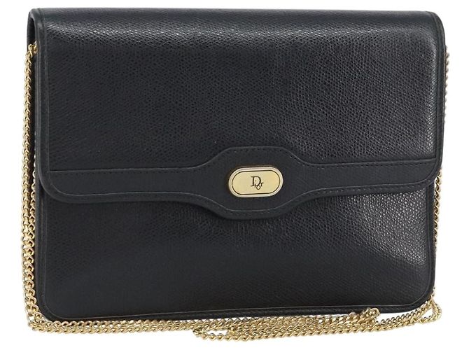 Borsa a spalla con catena Christian Dior in pelle nera e oro Auth 160675 Nero D'oro