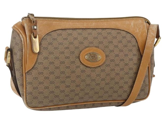 Gucci Borsa a Spalla Micro GG Supreme PVC Beige Oro Auth 160560 D'oro