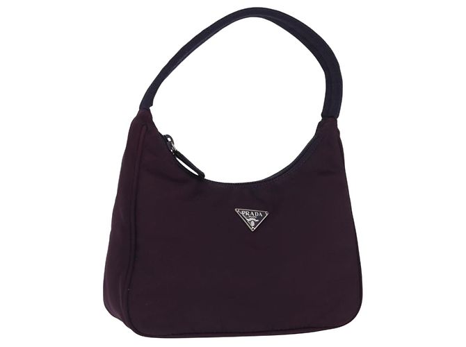PRADA Accessory Pouch Nylon Purple Silver Auth BA9459SAV Silvery