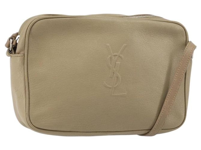 Saint Laurent Bolso de Hombro de Cuero Beige Plata Auth ka1059