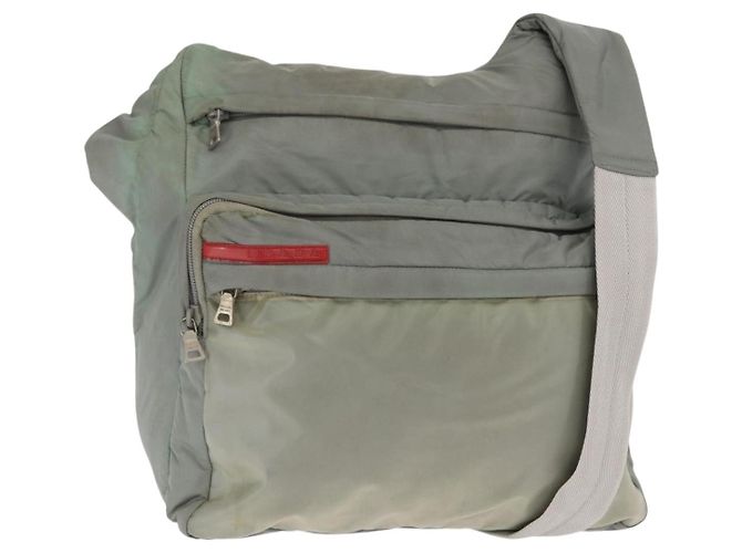 PRADA Borsa a Spalla Sportiva in Nylon Verde Argento Auth ka1103