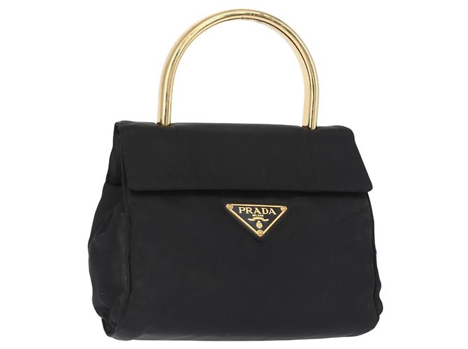 PRADA Borsa a mano in nylon nero dorato Auth 158131 D'oro