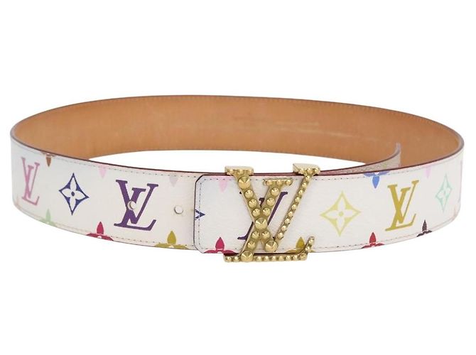 LOUIS VUITTON Cinto Multicolorido LV Impressão Iniciais Studs M6909 Auth 159470V Branco
