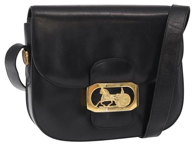 Bolsa de ombro CÉLINE Carroça de couro preto e dourado Auth gh1357
