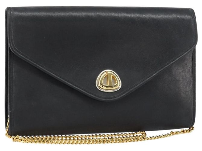 Borsa a spalla con catena Christian Dior in pelle nera e oro Auth bs31815 Nero D'oro