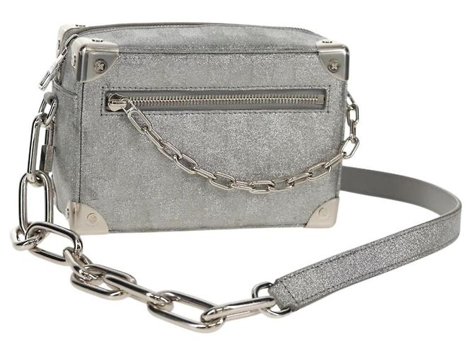 LOUIS VUITTON Mini Sac Trunk Doux Glitter Damier Argent M59726 LV Auth 158954SAM Argenté